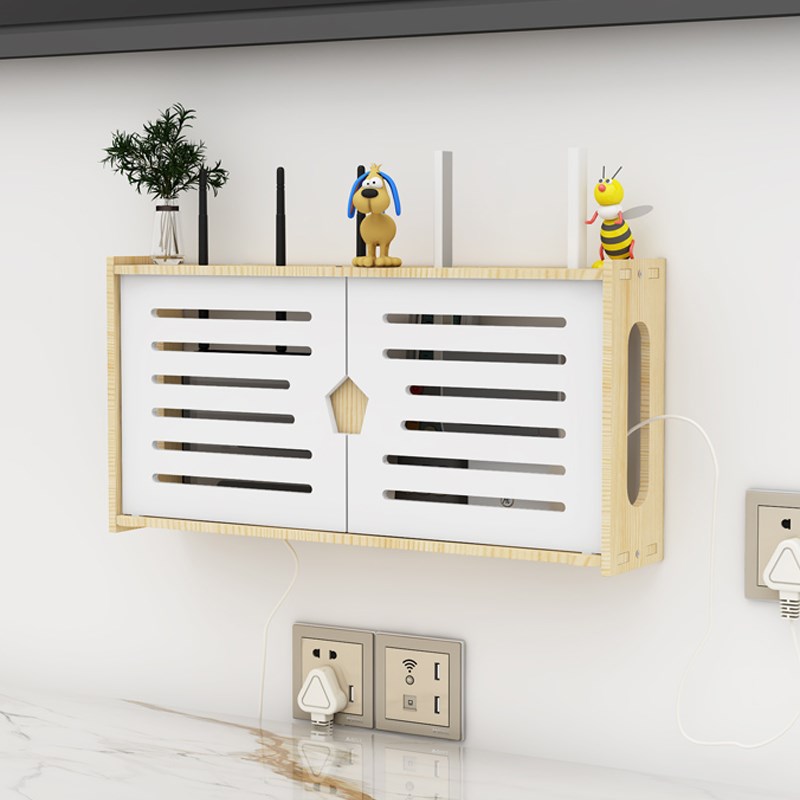 路由器收纳盒wifi光猫插排插座电线板遮挡箱机顶盒壁挂置物架子