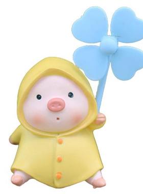 可爱雨衣小猪风车竹蜻蜓汽车载摆件自行车电瓶车电动装饰品