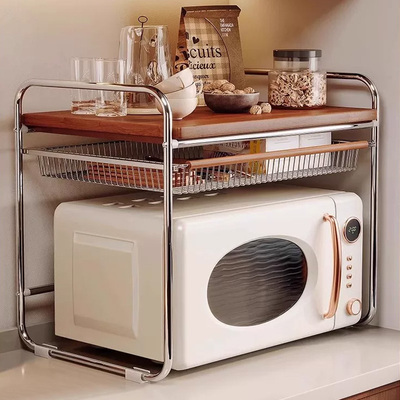 中古风微波炉置物架台面烤箱支架家用厨房多功能电饭煲分层收纳架