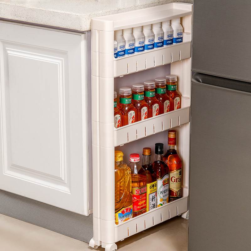 10cm宽厨房置物架浴室冰箱沙发侧边夹缝杂物收纳置物架.带轮小推
