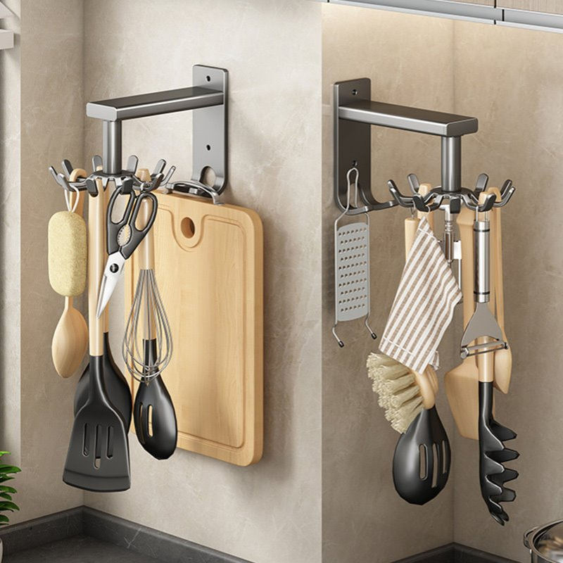 厨房置物架旋转挂钩壁挂式厨具收纳架锅铲菜板勺子铲子免打孔挂架