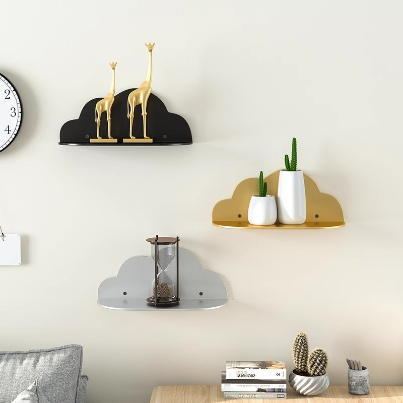 铁艺免钉客厅创意云朵形一字墙上层板金属浴室厨房置物搁板装饰架