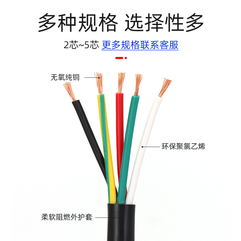 VV纯铜户外电源线2芯3芯4芯5芯0.3/0.75/1/2.5/4/6.0平方电缆线