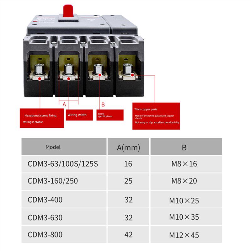 德力西m3S塑料外壳断路器3P空气160A开关4P三相100A400A四线380V
