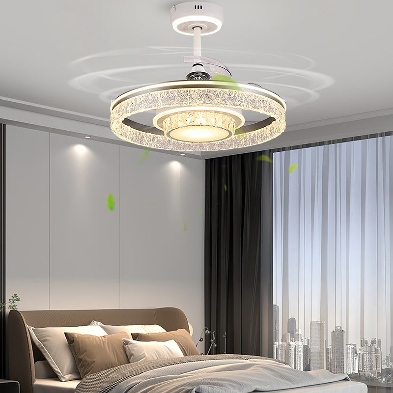 冰裂纹吊扇灯隐形风扇灯2025新款轻奢吊灯卧室餐厅家用一体电扇灯