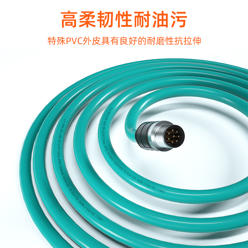 博雁翔M1d2转RJ45康耐视8芯工业相机8针A型转网线超柔传感器连接