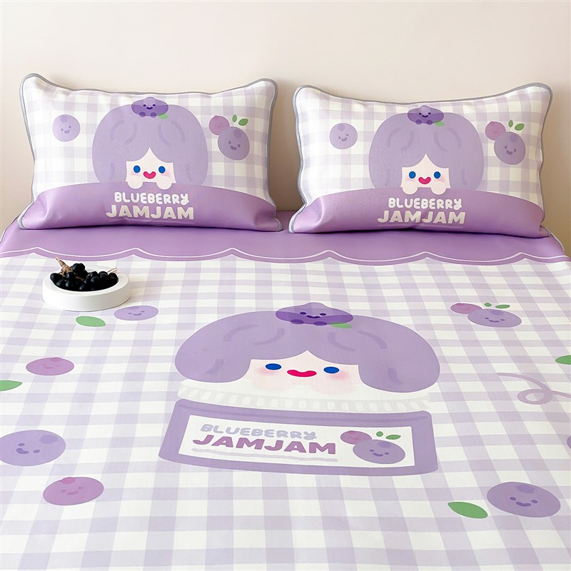 富山商店 x RiCO联名 紫色蓝莓酱格纹冰丝凉席空调席可折叠水洗