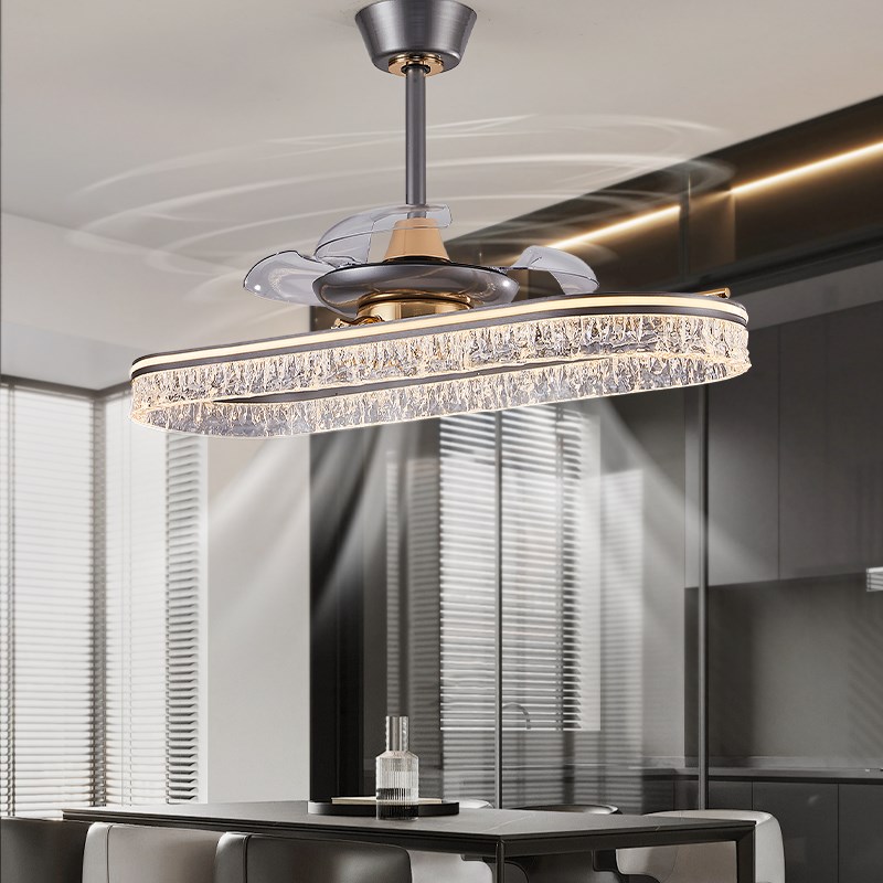 餐厅风扇灯2025年新款灯具灯风扇一体电扇灯吧台餐桌一字长条吊灯