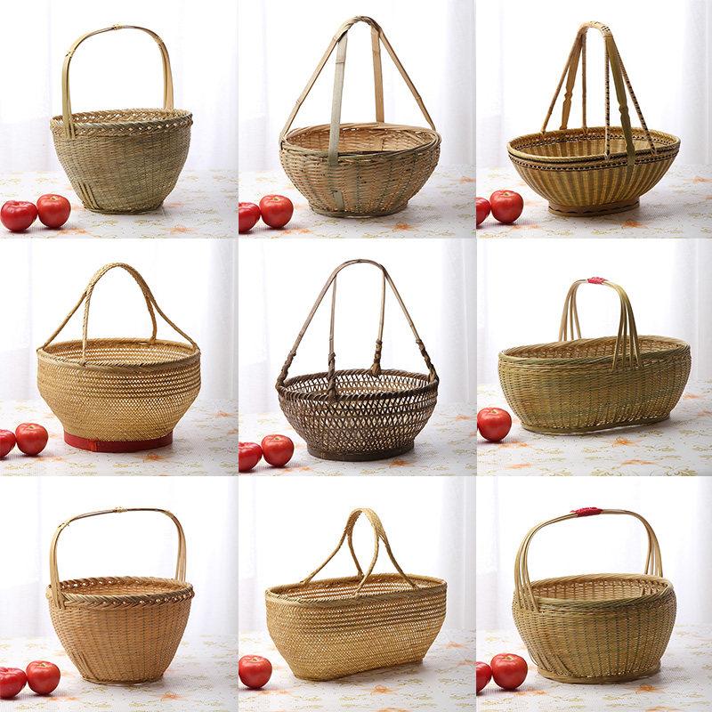 纯手工竹编篮竹篮子 手提青皮篮 收纳篮 杭州蓝 买菜水果鸡蛋篮子