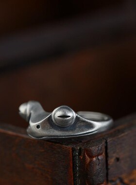 -925银可爱青蛙戒指女款开口复古小众设计银饰孤寡指环