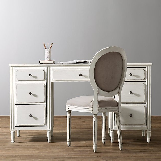 法式乡村仿古书房书桌实木电脑桌写字台橡木风化白欧式简约办公桌