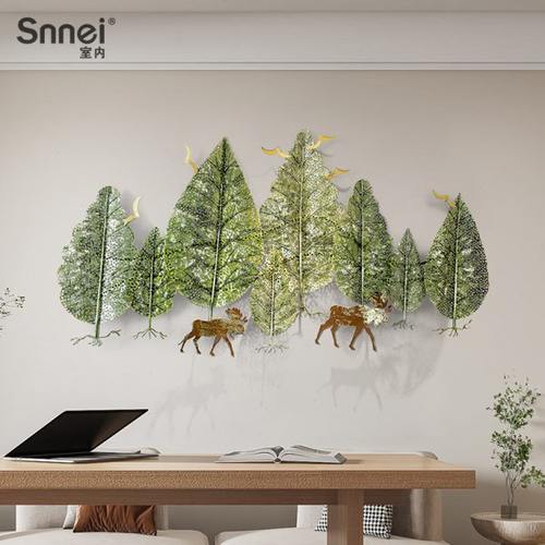 北欧餐厅背景墙面装饰挂件创意客厅森林立体墙饰进门卧室铁艺壁饰