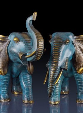 纯黄铜大象工艺品摆件招财象一对客厅装饰品摆件办公室饰开业礼品
