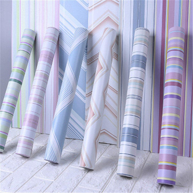 上新防水PVC自粘墙纸壁纸卧室客厅宿舍家具翻新贴纸条纹10米长