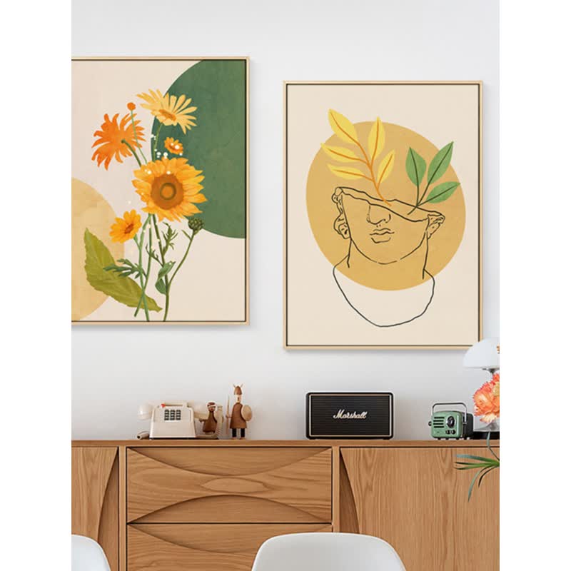 简欧绿植向日葵装饰画抽象艺术鲜花树叶女孩房间挂画现代轻奢高级图片