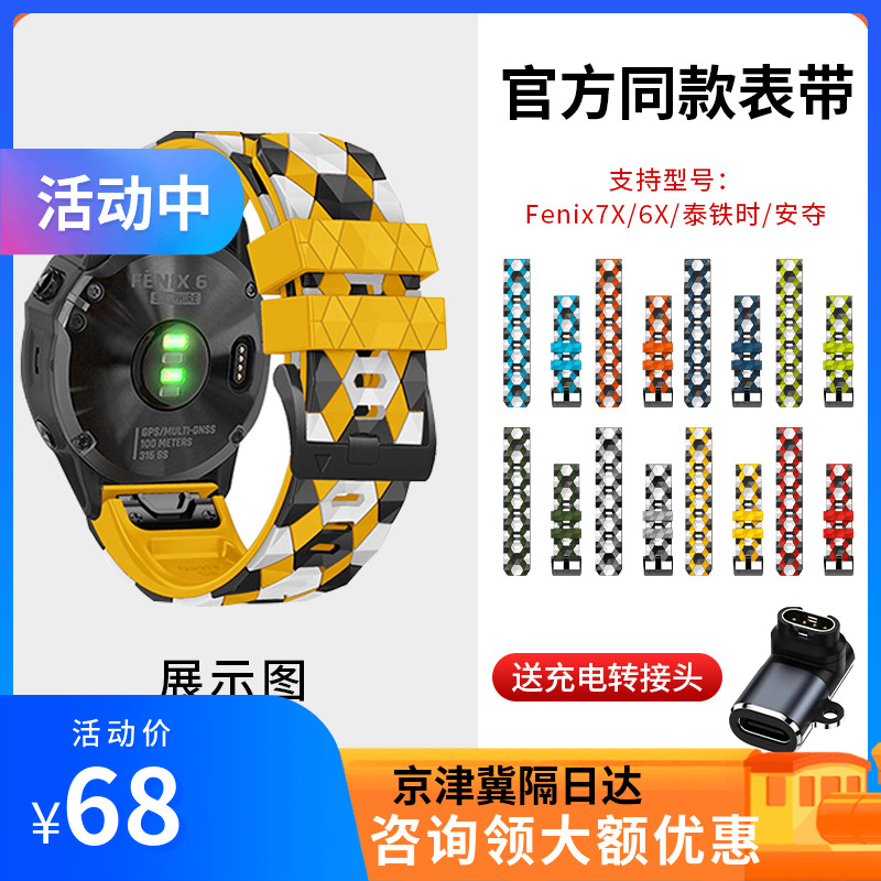 适用garmin佳明fenix7X/6X/泰铁时/安夺 26mm矽胶尼龙钛合金表带