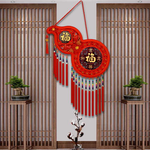 葫芦中国结挂饰客厅高q档桃木大号福字挂件乔迁玄关入户门过年装