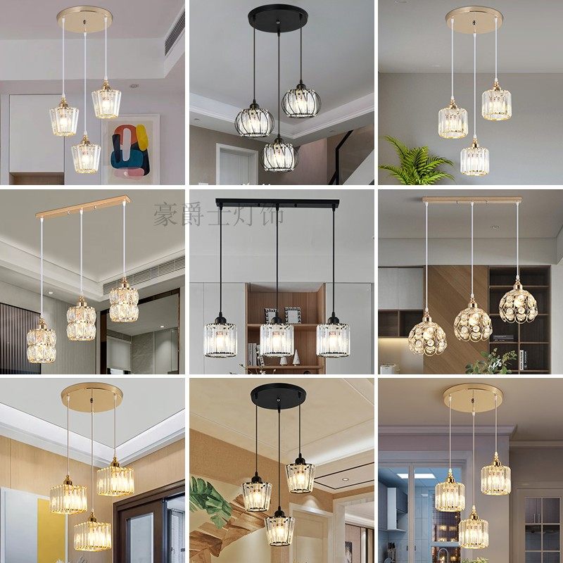 餐厅吊灯三头圆形北欧餐桌灯饰y创意卧室现代简约吧台水晶轻奢灯