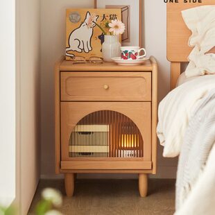 一边家具榉木床头柜小户型日式原木奶油风小型储物收纳实木床边柜