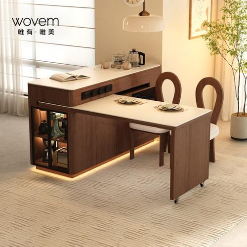 唯有唯美青鸾岛台餐桌一体伸缩吧台中古风小户型可旋转中岛台定制