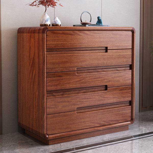 纯实木五斗柜客厅抽屉收纳柜卧室储物柜木质五斗橱靠墙胡桃木柜子