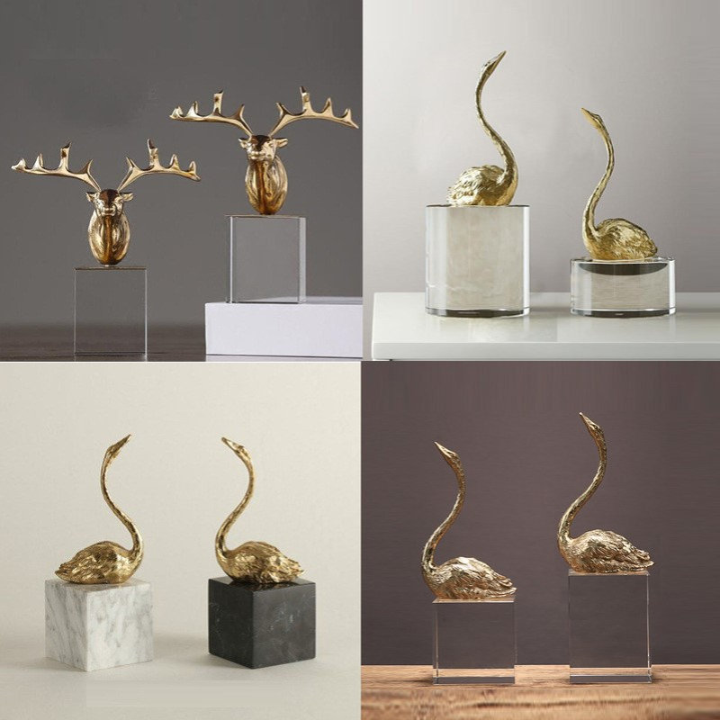 鹿头天鹅书档水晶底座欧式后现代新古典样板房摆件配书立书靠软装