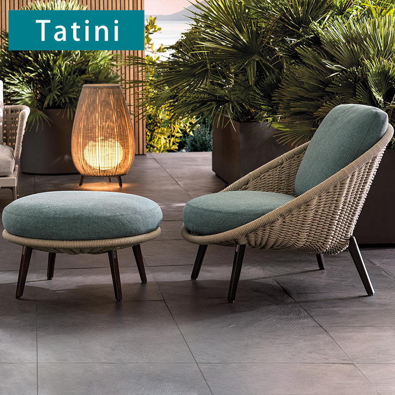 户外绳编沙发庭院花园休闲家具酒店度假村阳台防水防晒单人沙发