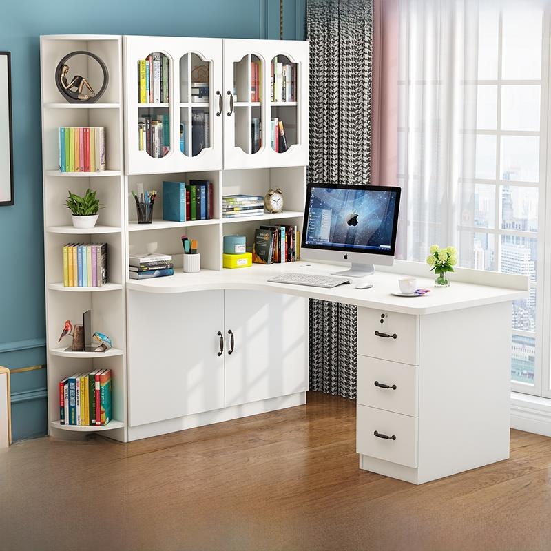 实木角桌书架集成桌组合学生学习和写作简单的家庭书柜电脑桌面桌
