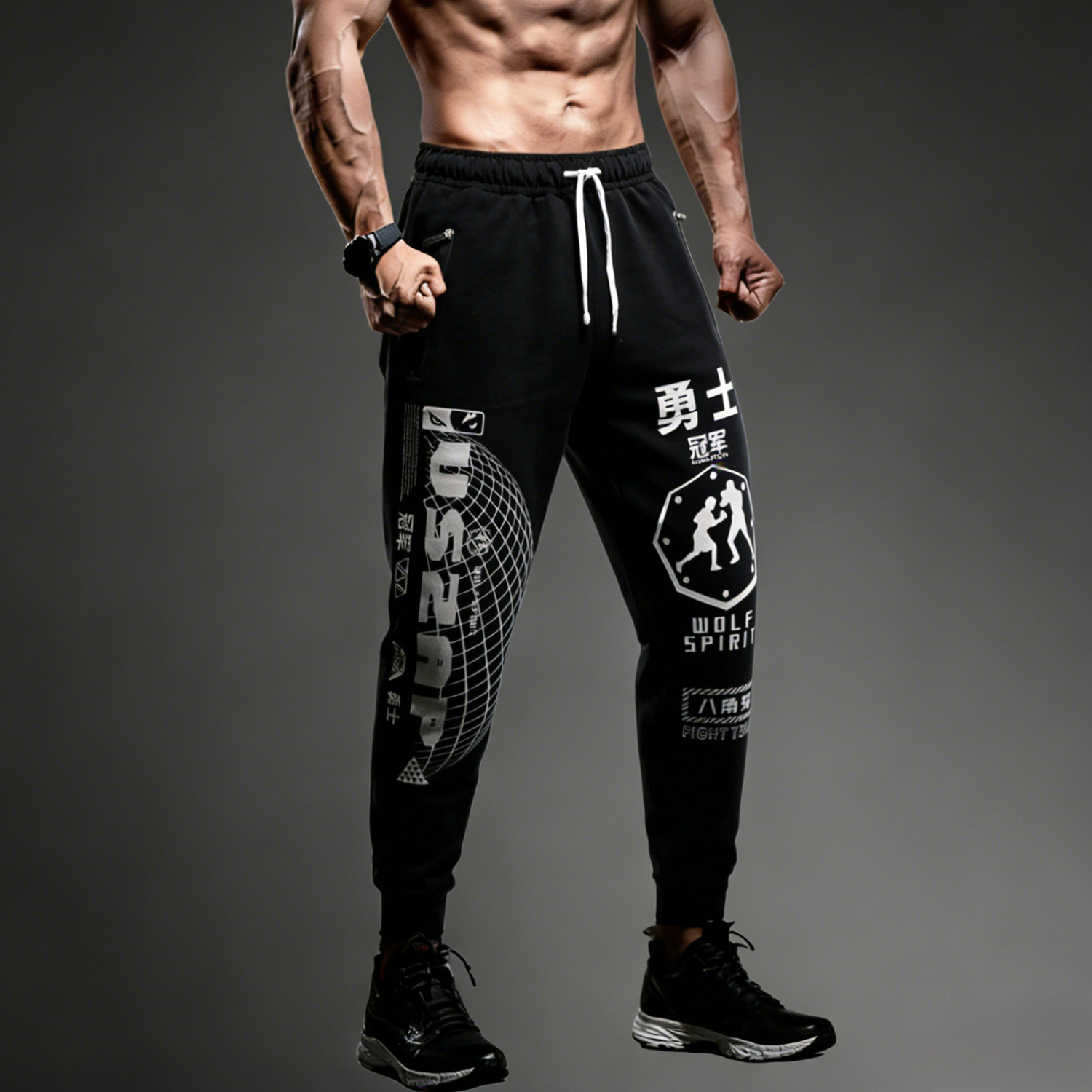 VSZAP美式街头风印花字母卫裤男黑色束脚运动裤潮牌休闲裤子