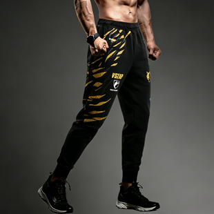 VSZAP运动休闲男士健身卫裤修身束脚裤黑金印花质感大码美式长裤