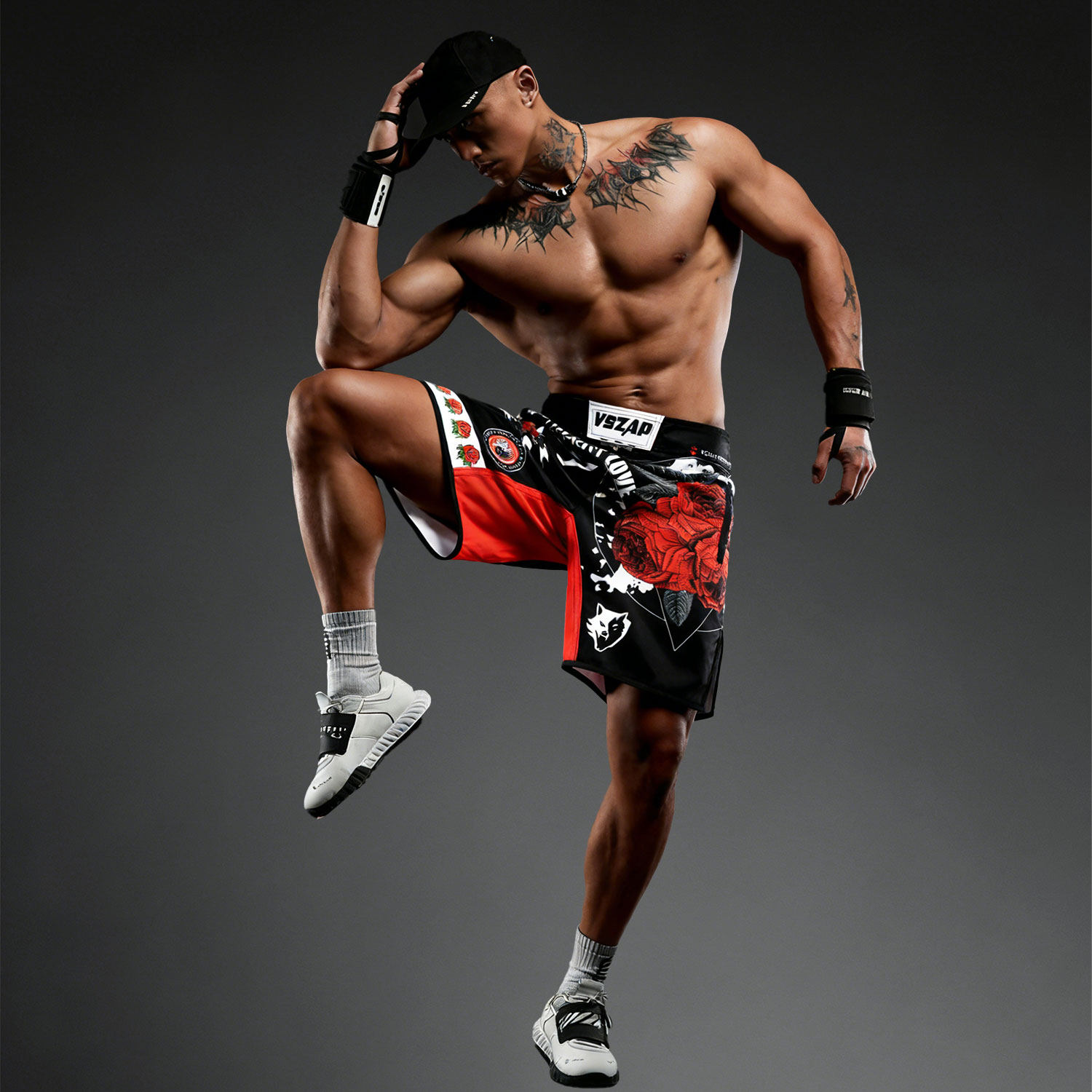 VSZAP红色玫瑰狼头正品运动休闲健身短裤耐磨速干5分涤纶男士下装,男装,短裤,淘宝优惠券,粉丝福利购,淘宝优惠卷