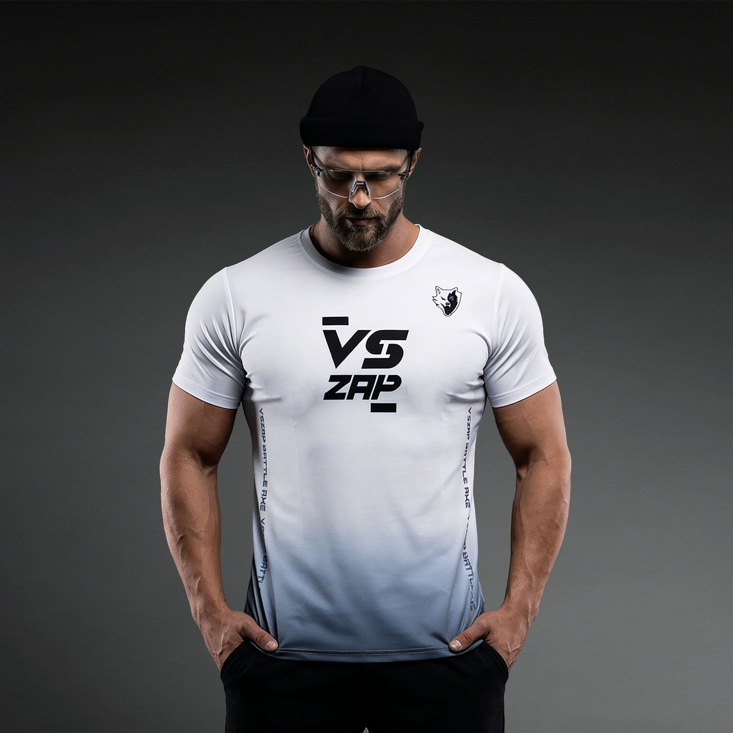 VSZAP战斧运动风男士休闲短袖T恤白色大码印花健身速干修身T恤
