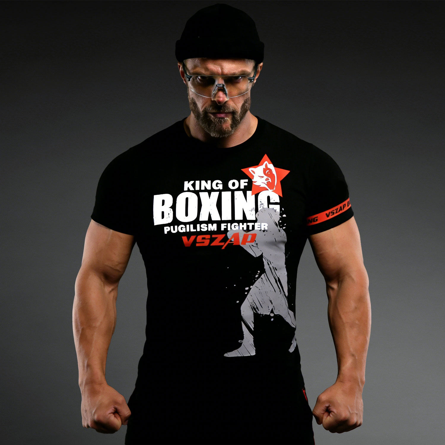 VSZAP明星拳手格斗短袖T恤男黑色跑步运动健身训练健身纯棉上衣