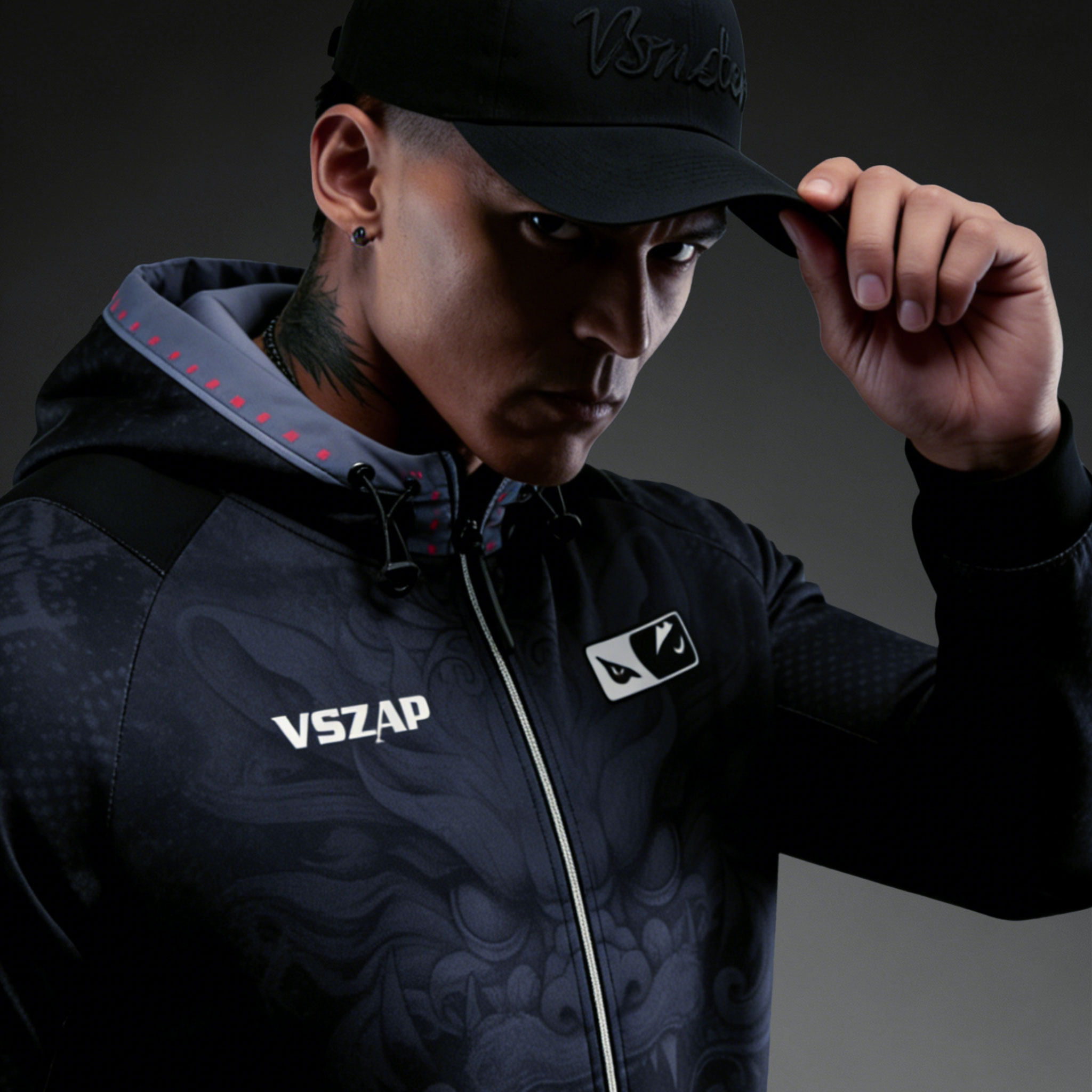 VSZAP长袖运动卫衣男健身训练服户外简男装黑色连帽拉链开衫外套