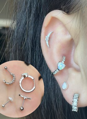 耳骨钉耳蜗钉白色澳m宝爱心耳窝圈锆石c型超闪可爱甜螺丝耳钉s925