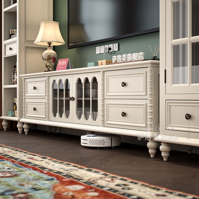 奶油风实木电视柜落地o客厅家用小户型2025新款法式收纳储物柜一