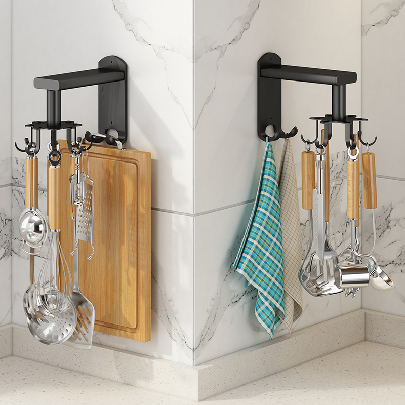 免打孔壁挂式厨房挂架厨具锅铲勺子收H纳架可旋转挂钩毛巾置物架