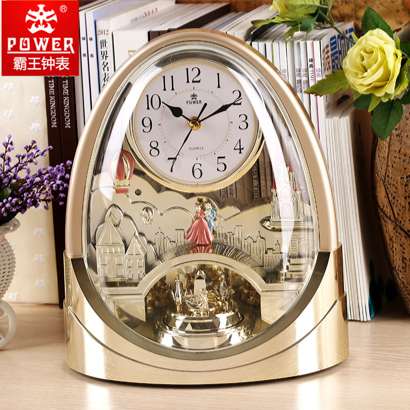霸王钟表欧式台钟客厅台式家用时尚E创意音乐复古座钟书房静音摆