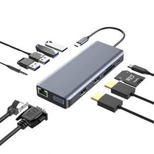 甄选Type-c拓展坞12合1双HDTVI清4K同屏扩展hub笔记本千兆RJ45集