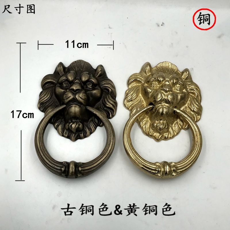 仿古纯铜兽头门环中式大木门虎头狮子头拉L手复古麒麟黄铜拉环把