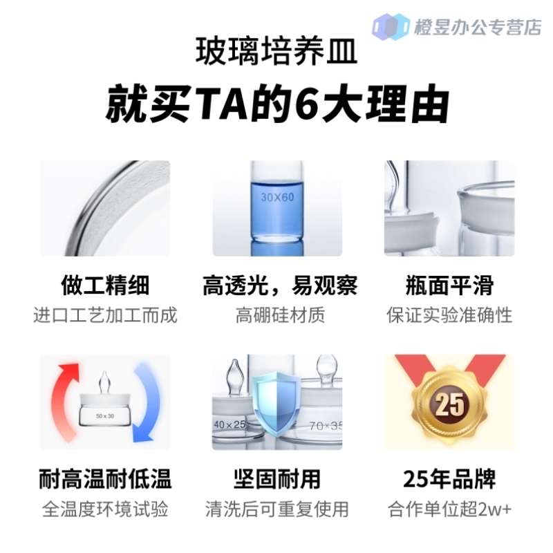 定制申迪称量瓶带盖称量皿玻璃实验室称重器皿25/30/35/40/50/60/