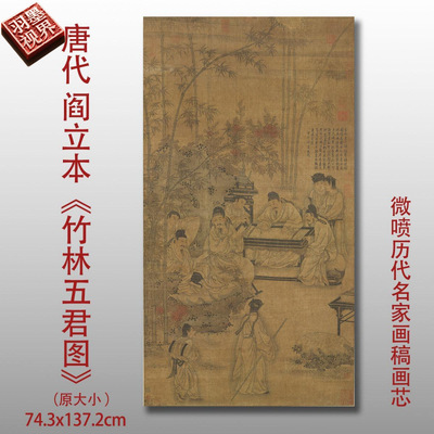 唐代阎立本竹林五君图高清复制品