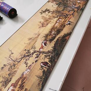 郎世宁 百骏图 复古书画鸟兽写真国画真迹微喷仿古复制手卷装饰画