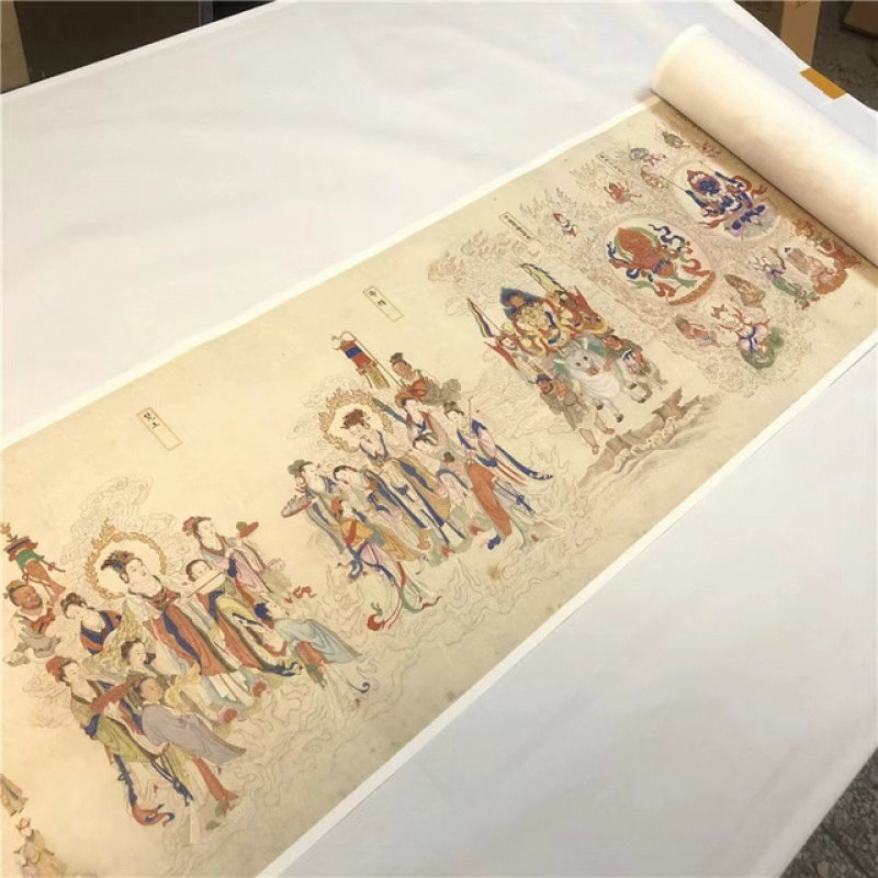 清黎明仿丁观鹏法界源流图卷全图纸本国画长卷高清微喷微喷复制品