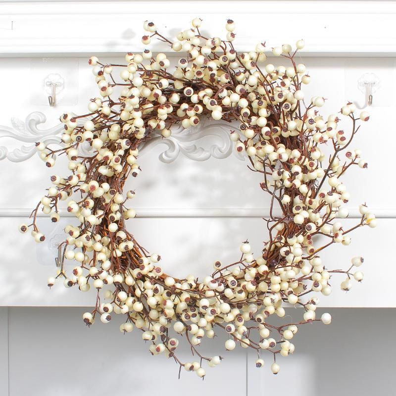 新品仿真枯枝圣诞花环装饰品节日白果藤圈挂件酒店橱窗门挂