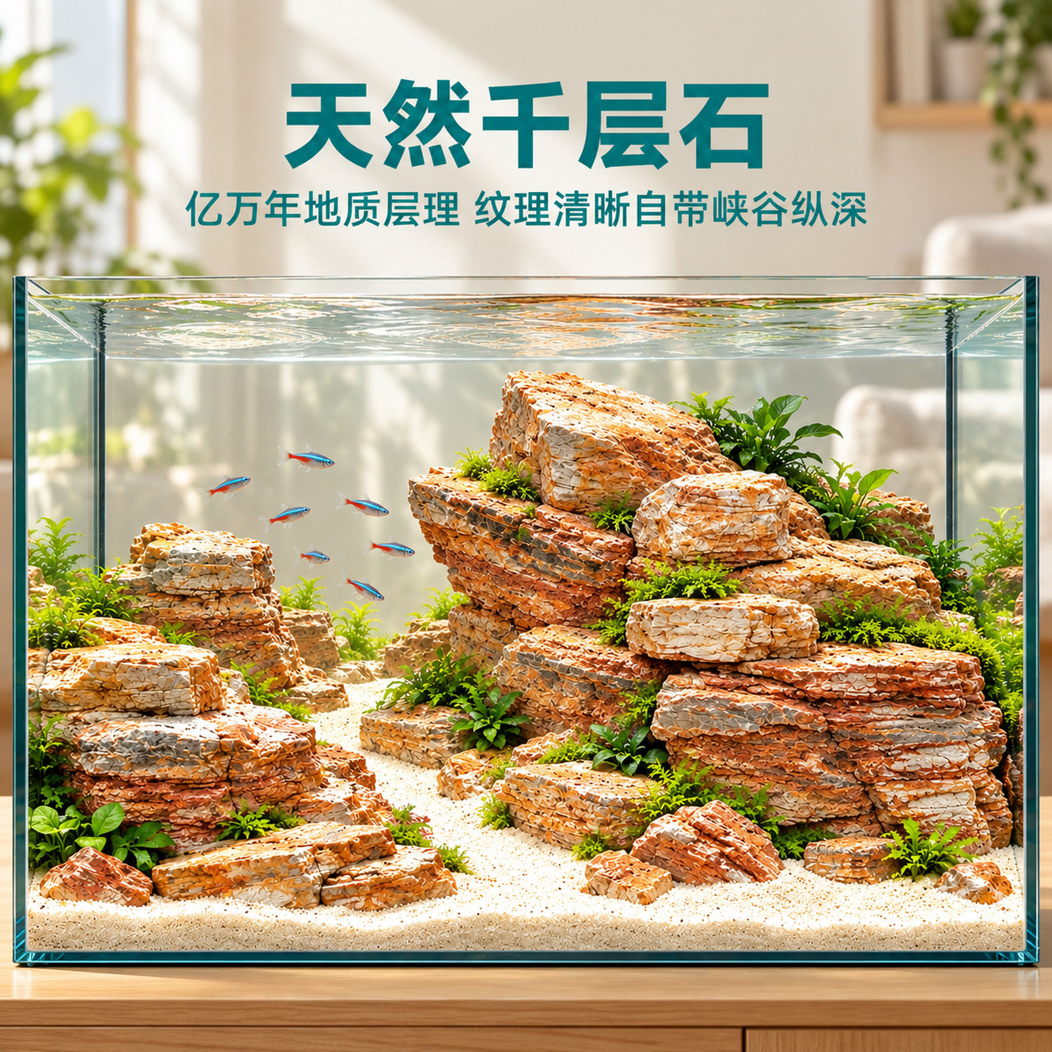 鱼缸造景红色千层石溪流石底部砂石南美缸装饰摆件乌龟缸天然石头