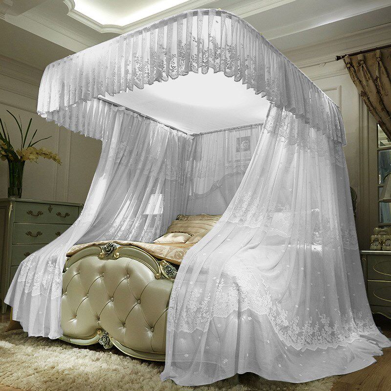 蚊帐家用1.8m/1.5米床加密加厚u型轨道导轨u形支架落地宫廷公主风
