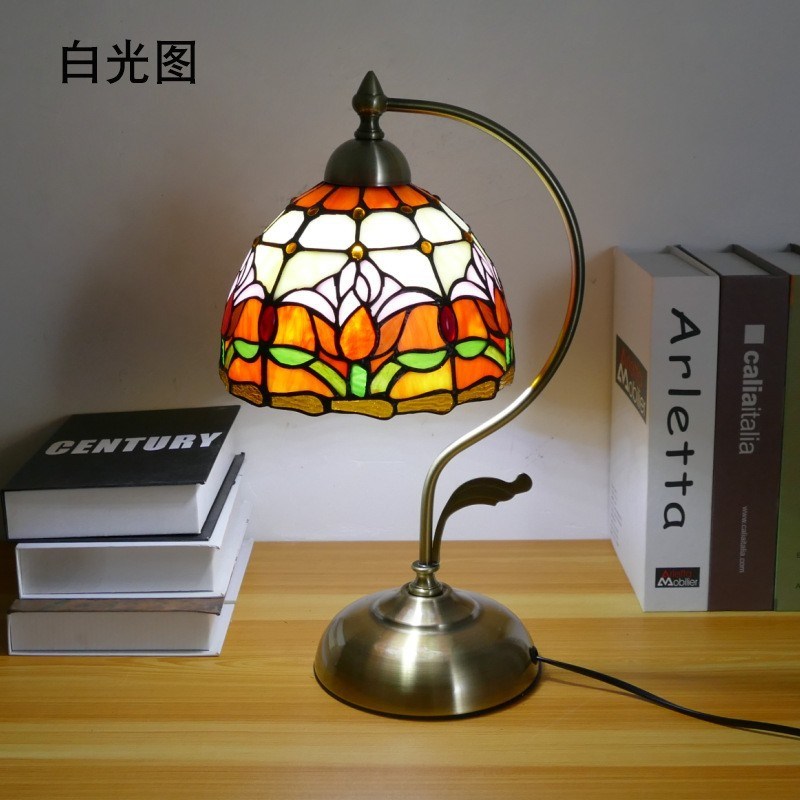 地中海简约客厅卧室床头灯 温馨书房阅读护眼彩色玻璃台灯