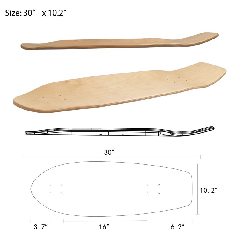 滑板板面陆地冲浪鱼板双翘长板速降刷街滑板加拿大全加枫木板面