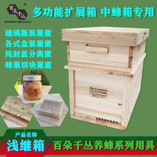 七框蜂箱拓展箱浅继箱巢蜜盒瓶玻璃蜜巢框养蜂专用工具百朵千丛